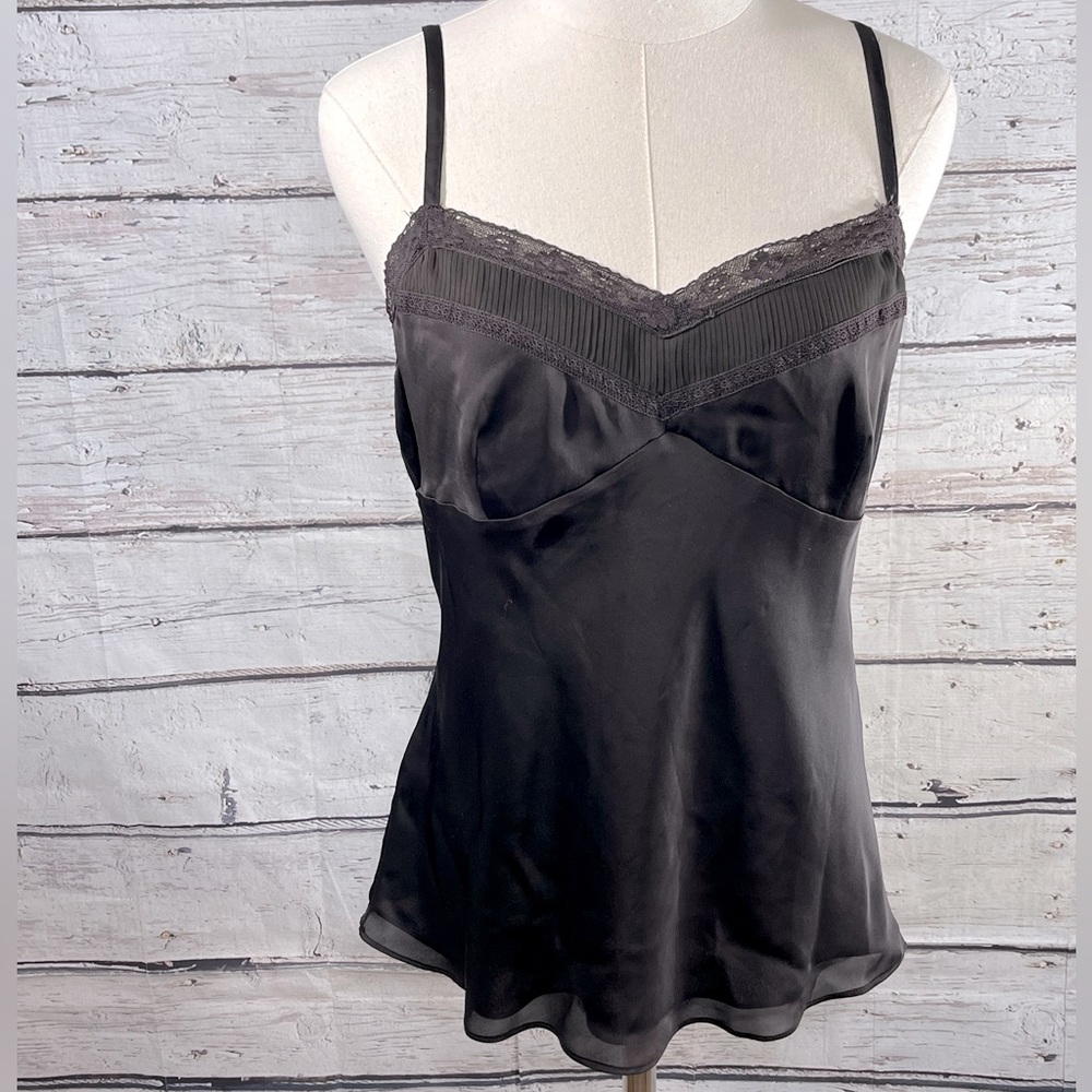 ANN TAYLOR/LOFT Satin Cami Top w Lace Trim Brown-10